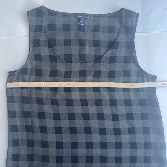 Eileen Fisher Olive Plaid Silk Tank Mini Shift‎ Casual High Low Tunic Dress - Picture 12 of 13